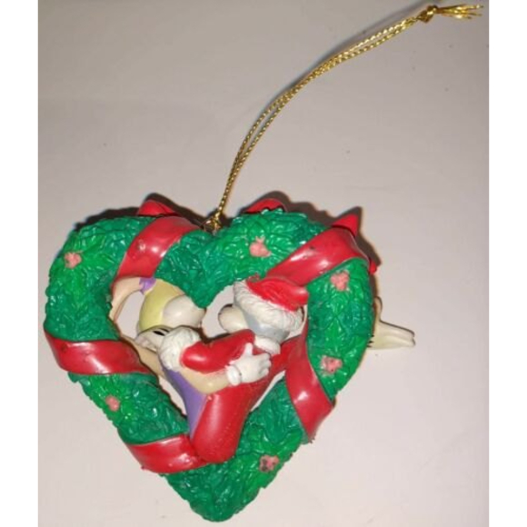 BUGGS Bunny BABS BUNNY 1998 Vintage HEART WREATH TREE Christmas Ornament WARNER - Picture 2 of 6